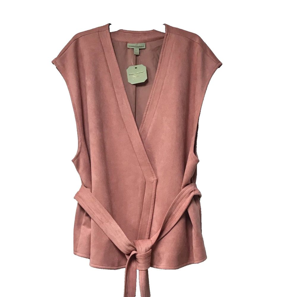NWT Rye Grass Desert Rose Faux Suede Open Front Sleeveless Belted Vest XXL